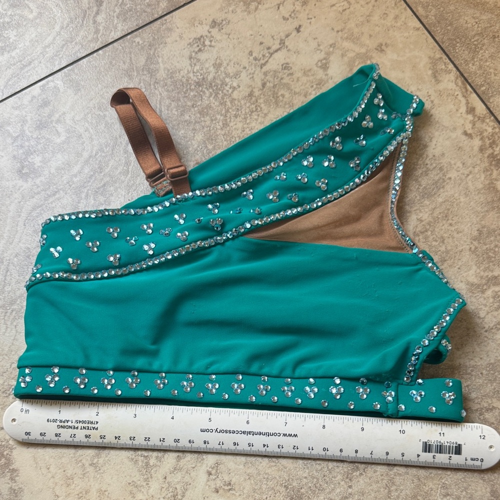 Dance top- Teal One-Shoulder Embellished
